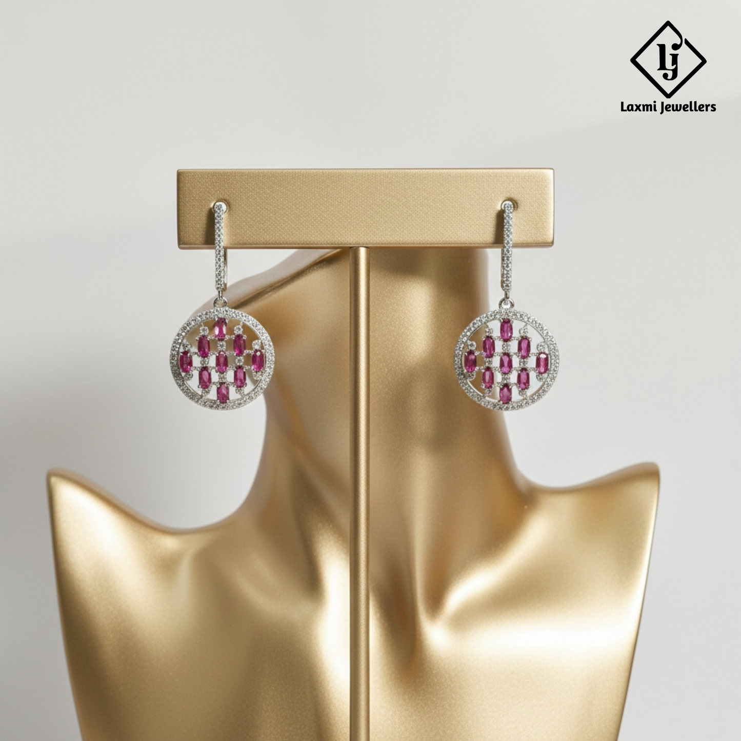 925 Sterling Silver Pink Stone Round Drop Earrings | Designer Party Wear Earrings for Women
