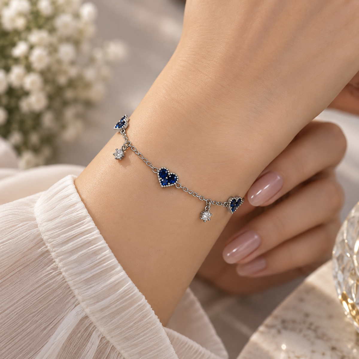 925 Sterling Silver Blue Heart Bracelet for Women | Elegant Ladies Bracelet – Laxmi Jewellers