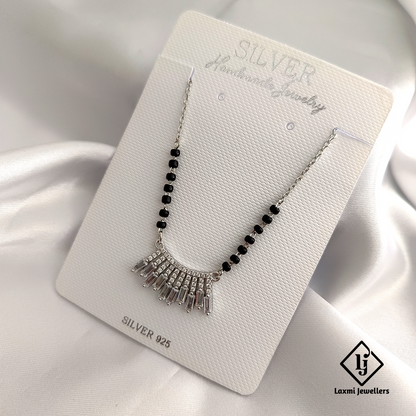 925 Silver Mangalsutra Necklace with Crystal Pendant | Handmade Designer Jewelry