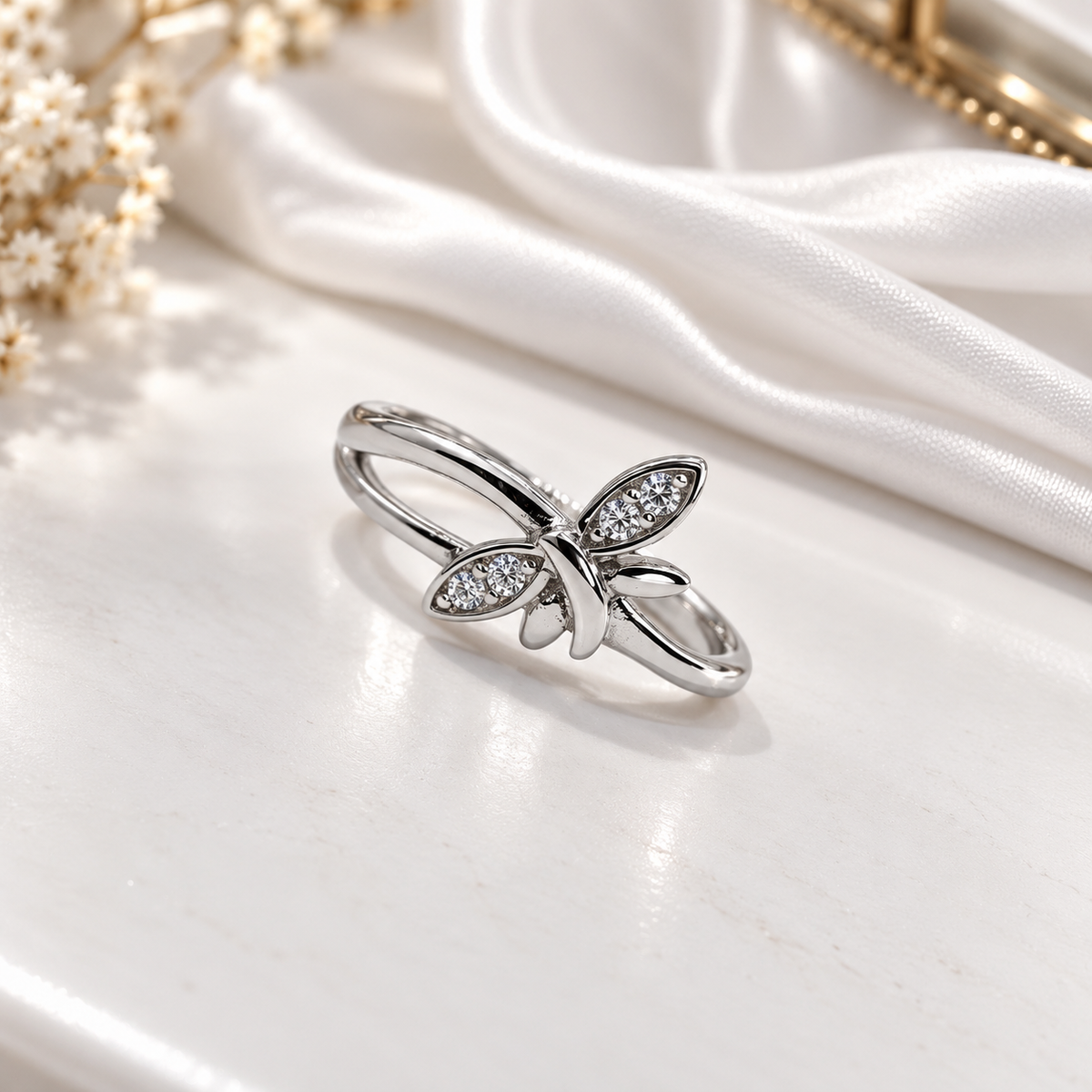 925 Sterling Silver Elegant Butterfly Design Ladies Ring with Sparkling Stones | Stylish Silver Ring for Women – Laxmi Jewellers