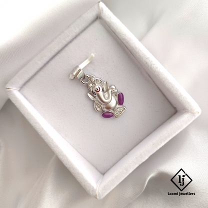 925 Silver Ganesh Pendant with Purple Enamel | Laxmi Jewellers