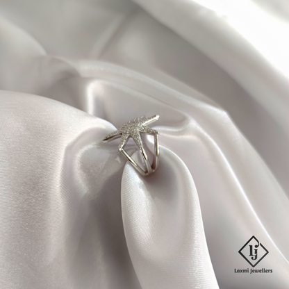 Starburst Diamond Ring in White Gold – Designer Statement Jewelry by Laxmi Jewellers