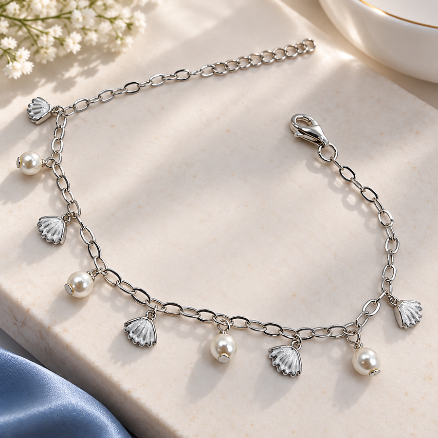 925 Sterling Silver Pearl & Shell Charm Bracelet for Women | Ladies Bracelet – Laxmi Jewellers