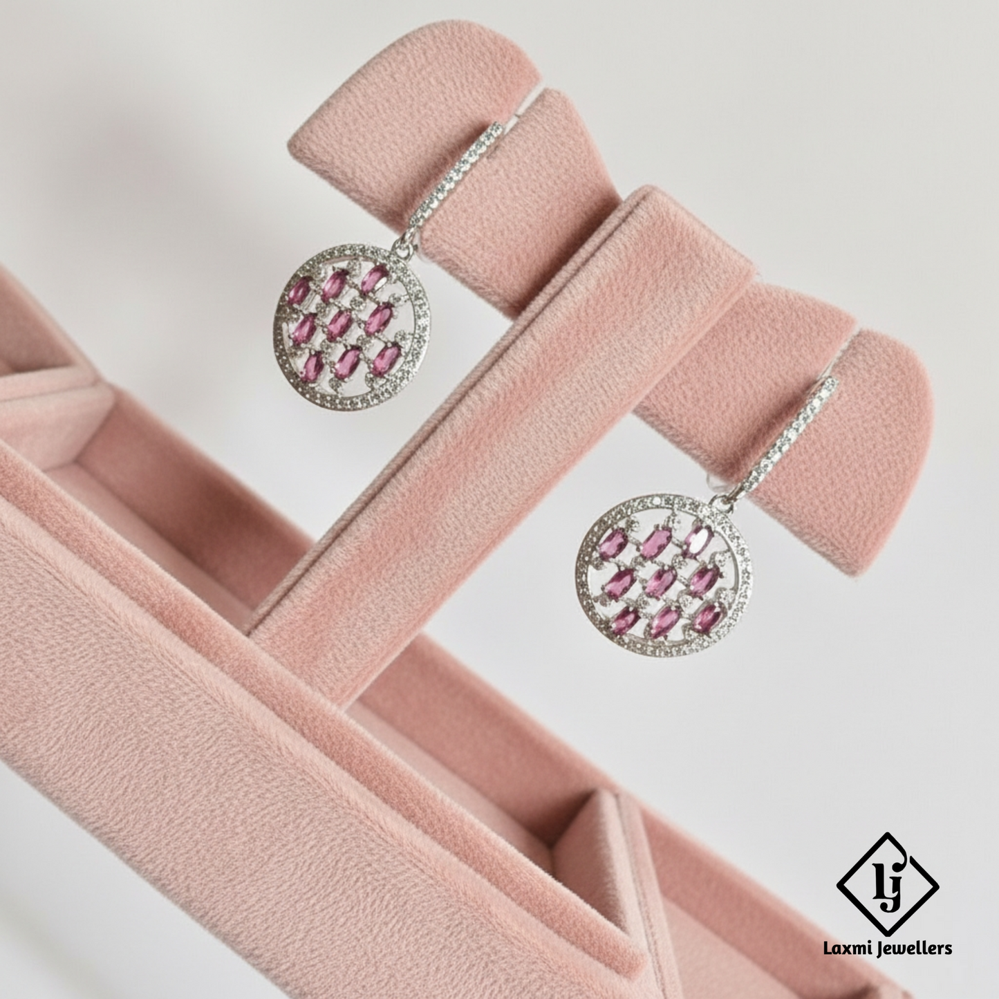925 Sterling Silver Pink Stone Round Drop Earrings | Designer Party Wear Earrings for Women