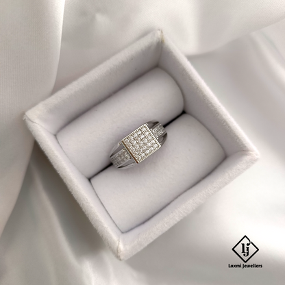 925 Silver Men's Statement Ring with CZ Diamond Square Design