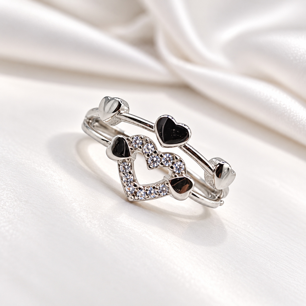 Heart Design Silver Ladies Ring with White Stones | Stylish Heart Ring for Women – Laxmi Jewellers