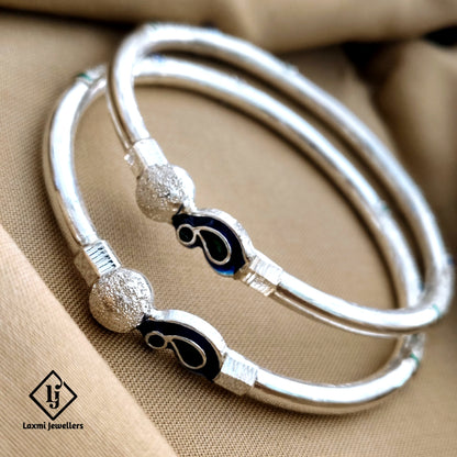 Silver Peacock Kada Bangles – 925 Sterling Silver, Ethnic Design, Handcrafted for Women and Girls