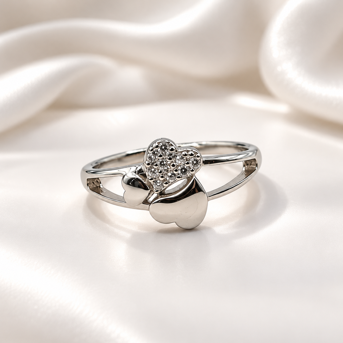 925 sterling silver Double Heart Crystal Ladies Ring for Women | Elegant Silver-Tone Heart Design Ring – Laxmi Jewellers