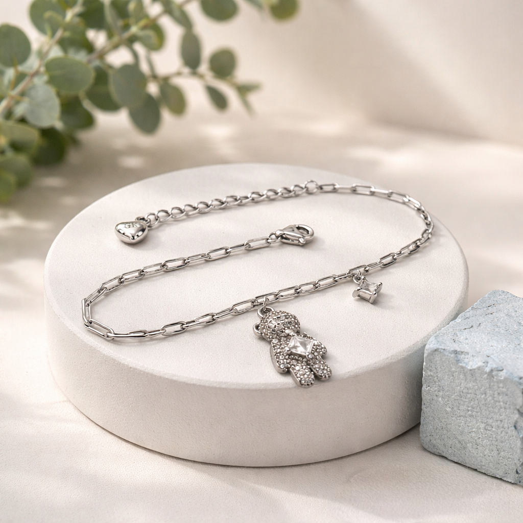925 Sterling Silver Teddy Charm Bracelet for Women | Cute Designer Ladies Bracelet
