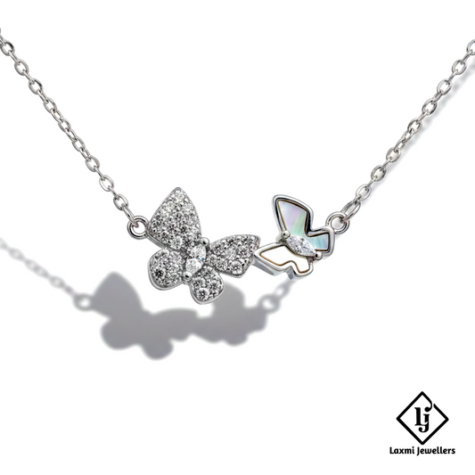 925 Sterling Silver Butterfly Pendant Necklace for Women | Dual Butterfly Crystal Silver Chain