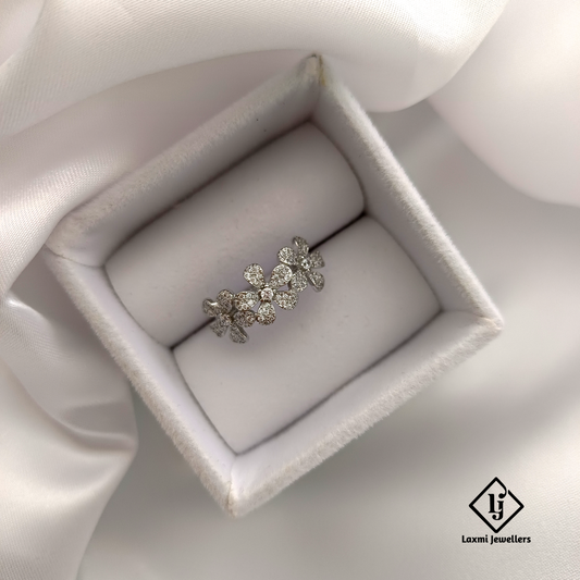 Floral Band Silver Ring with American Diamonds – Elegant Everyday Jewelry