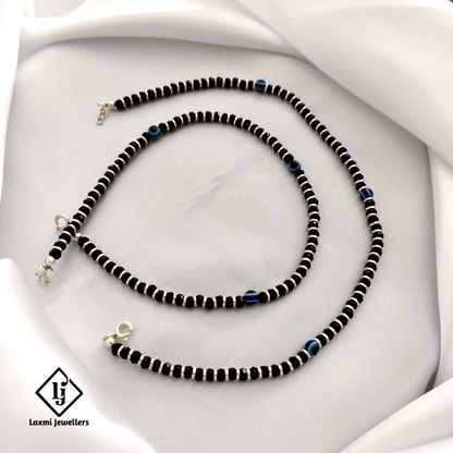 Elegant Black Beaded Anklet Set with Evil Eye Charm – Protection & Style