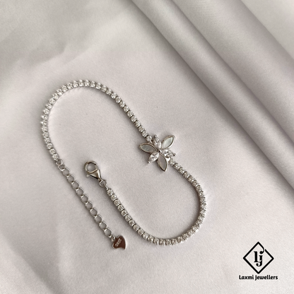 925 Silver CZ Flower Bracelet for Women – Adjustable Elegant Party Wear