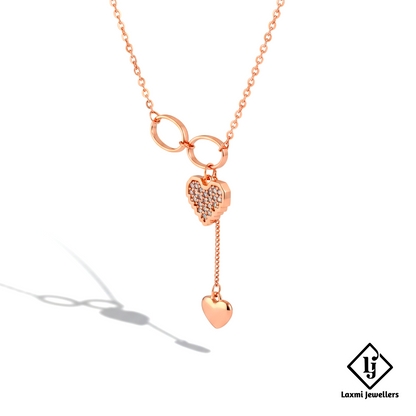 925 Sterling Silver Rose Gold Double Heart Diamond Pendant Necklace for Women | Designer Love Chain