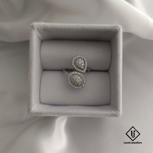 925 Silver Teardrop CZ Diamond Ring – Elegant Dual-Stone Design for Women