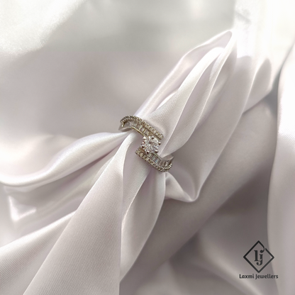 Elegant Baguette Diamond V-Cut Solitaire Ring in White Gold – Laxmi Jewellers