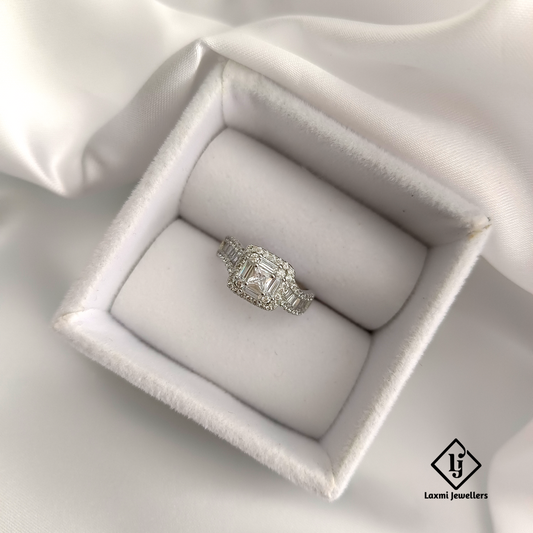 925 Silver Princess Cut CZ Engagement Ring for Women | Laxmi Jewellers