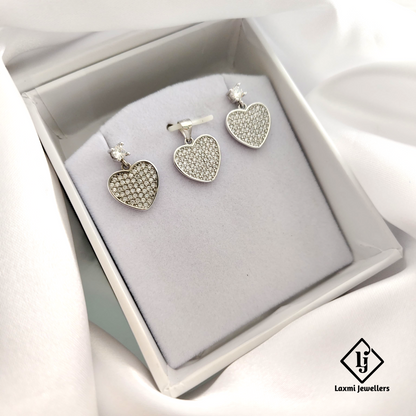 925 Sterling Silver Heart Pendant Set for Women | CZ Studded Love Jewelry by Laxmi Jewellers