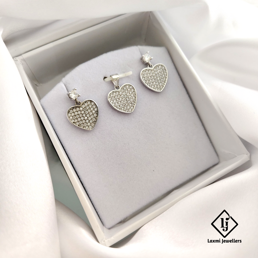 925 Sterling Silver Heart Pendant Set for Women | CZ Studded Love Jewelry by Laxmi Jewellers
