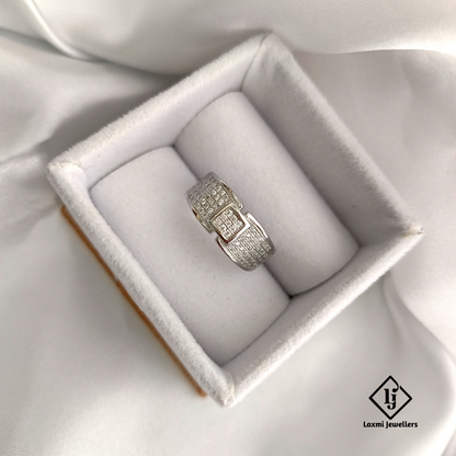 925 Silver CZ Link Pattern Ring for Men – Stylish Designer Band