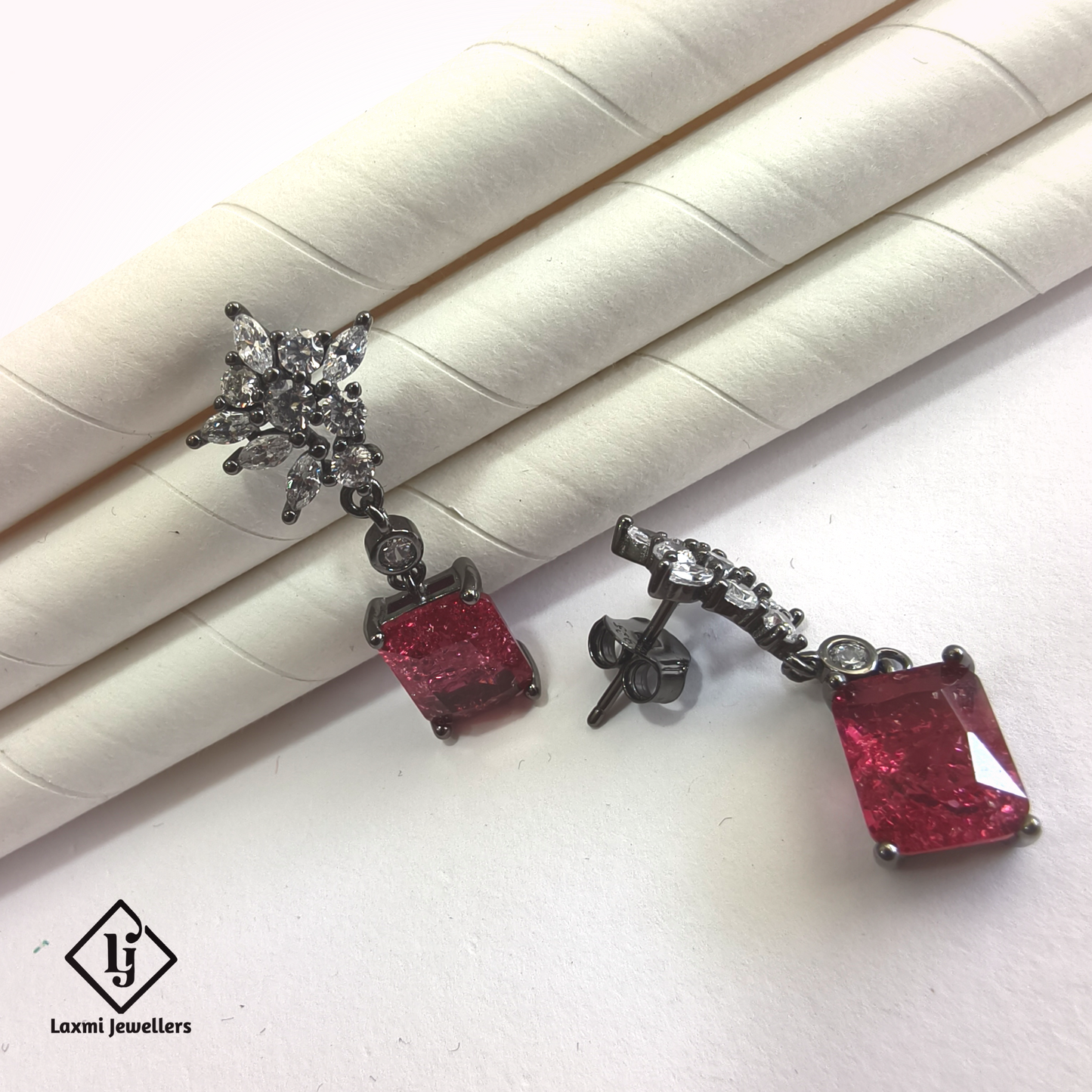 925 Silver Red Stone Designer Drop Earrings for Women | CZ Studded Party Wear Earrings