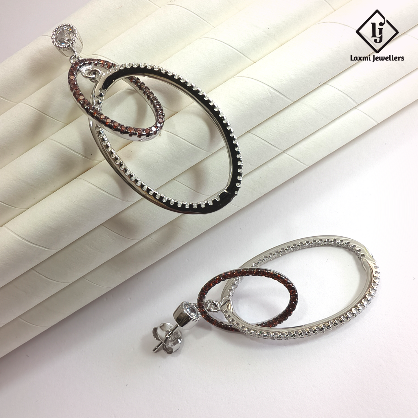 925 Silver Dual Oval Hoop Dangler Earrings for Women | Designer CZ Party Wear Earrings