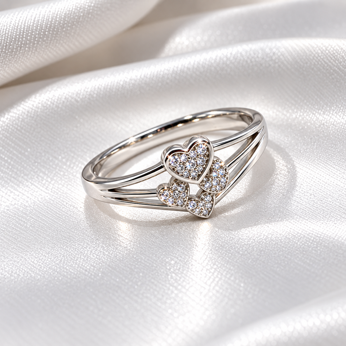 925 Sterling Silver Heart Ring for Women | Elegant Multi-Heart Stone Studded Ring – Laxmi Jewellers