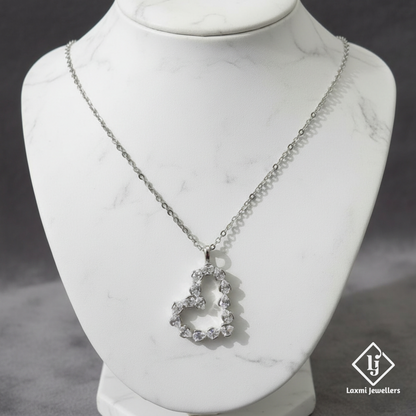 925 Sterling Silver Heart Shape Diamond Pendant Necklace for Women | CZ Stone Stylish Love Necklace