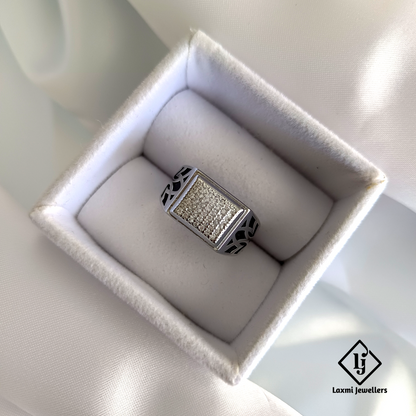 925 Silver Rectangle CZ Diamond Ring for Men | Stylish Oxidised Design
