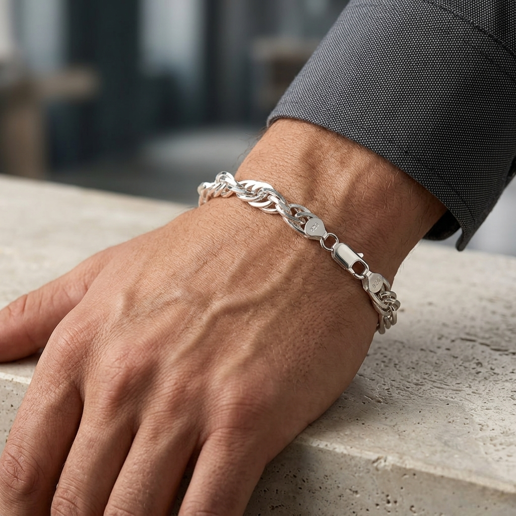 925 Sterling Silver Twisted Chain Bracelet for Men | Rope Style Designer Gents Bracelet