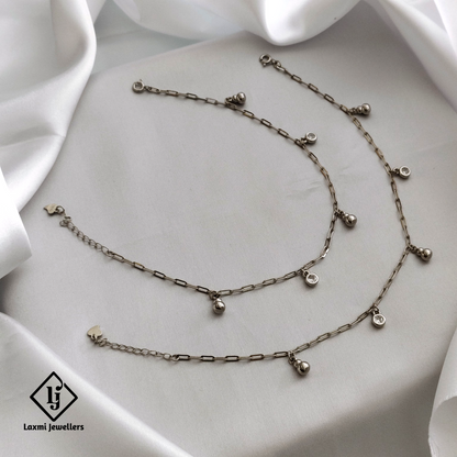 925 Sterling Silver Anklets with Dangle Charms – Elegant Chain Design