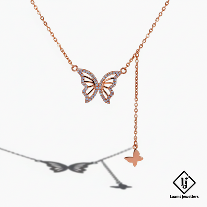 Rose Gold Crystal Butterfly Pendant Necklace for Women | Designer Butterfly Chain
