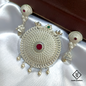 925 Silver Round Pendant Set with Ruby Center & Pearl Drops – Ethnic Designer Jewellery
