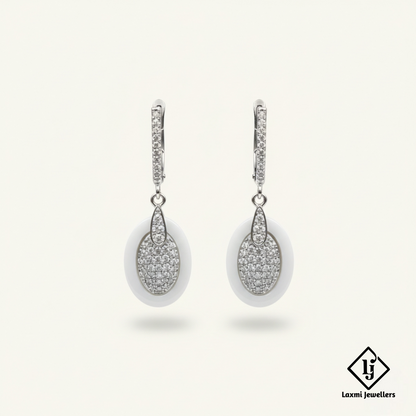 925 Sterling Silver Bali Style White Oval Drop Earrings | Designer Silver Earrings for Women