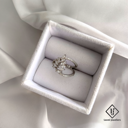 925 Sterling Silver Leaf Design CZ Ring for Women – Elegant Party Wear