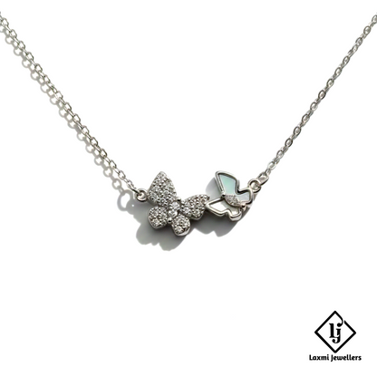 925 Sterling Silver Butterfly Pendant Necklace for Women | Dual Butterfly Crystal Silver Chain