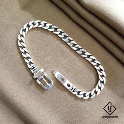 925 Sterling Silver Belt Buckle Chain Bracelet for Men – Cuban Link Design