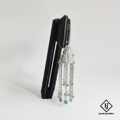 925 Sterling Silver Bali Style Jhumka Earrings with Green Stones | Designer Chain Drop Earrings