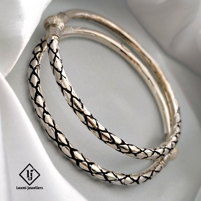 Traditional 925 Sterling Silver Oxidized Pattern Bangles – Unique Handcrafted Design