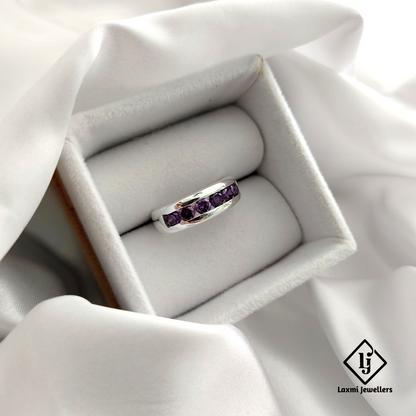 925 Sterling Silver Ring with Purple CZ Stones – Elegant Women's Band