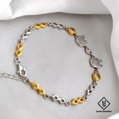 925 Silver Apple Charm Bracelet with CZ Stones & Dual-Tone Finish – Laxmi Jewellers