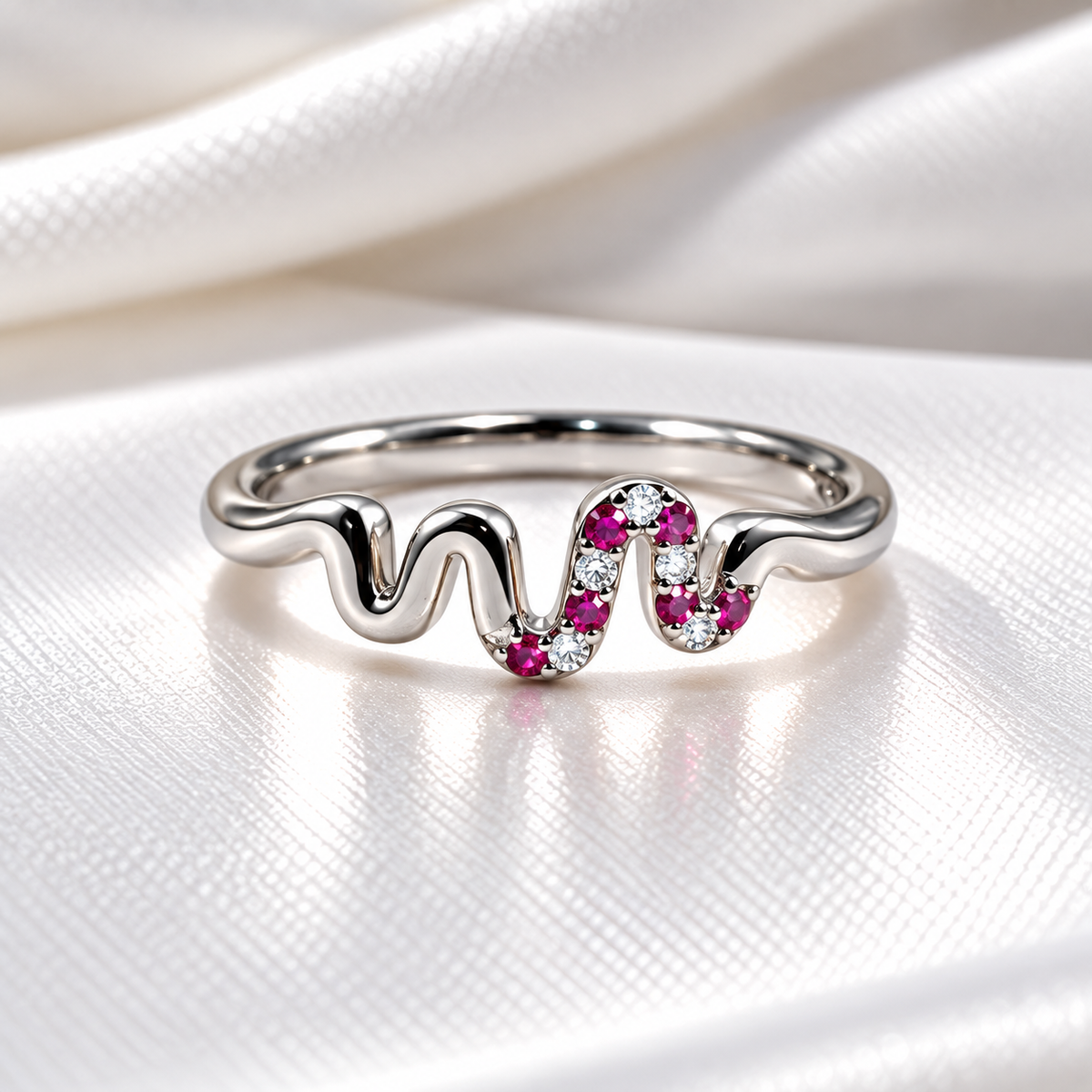 925 Sterling Silver Wave Ring for Women | Pink & White Stone Studded Ladies Ring – Laxmi Jewellers