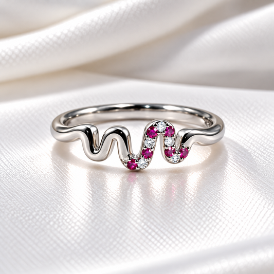 925 Sterling Silver Wave Ring for Women | Pink & White Stone Studded Ladies Ring – Laxmi Jewellers