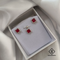Red Square Gemstone Silver Pendant & Earrings Set – Perfect for Every Occasion