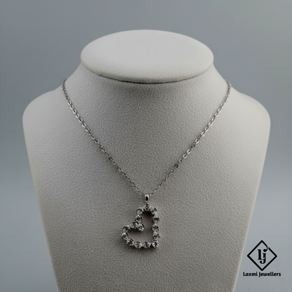 925 Sterling Silver Heart Shape Diamond Pendant Necklace for Women | CZ Stone Stylish Love Necklace