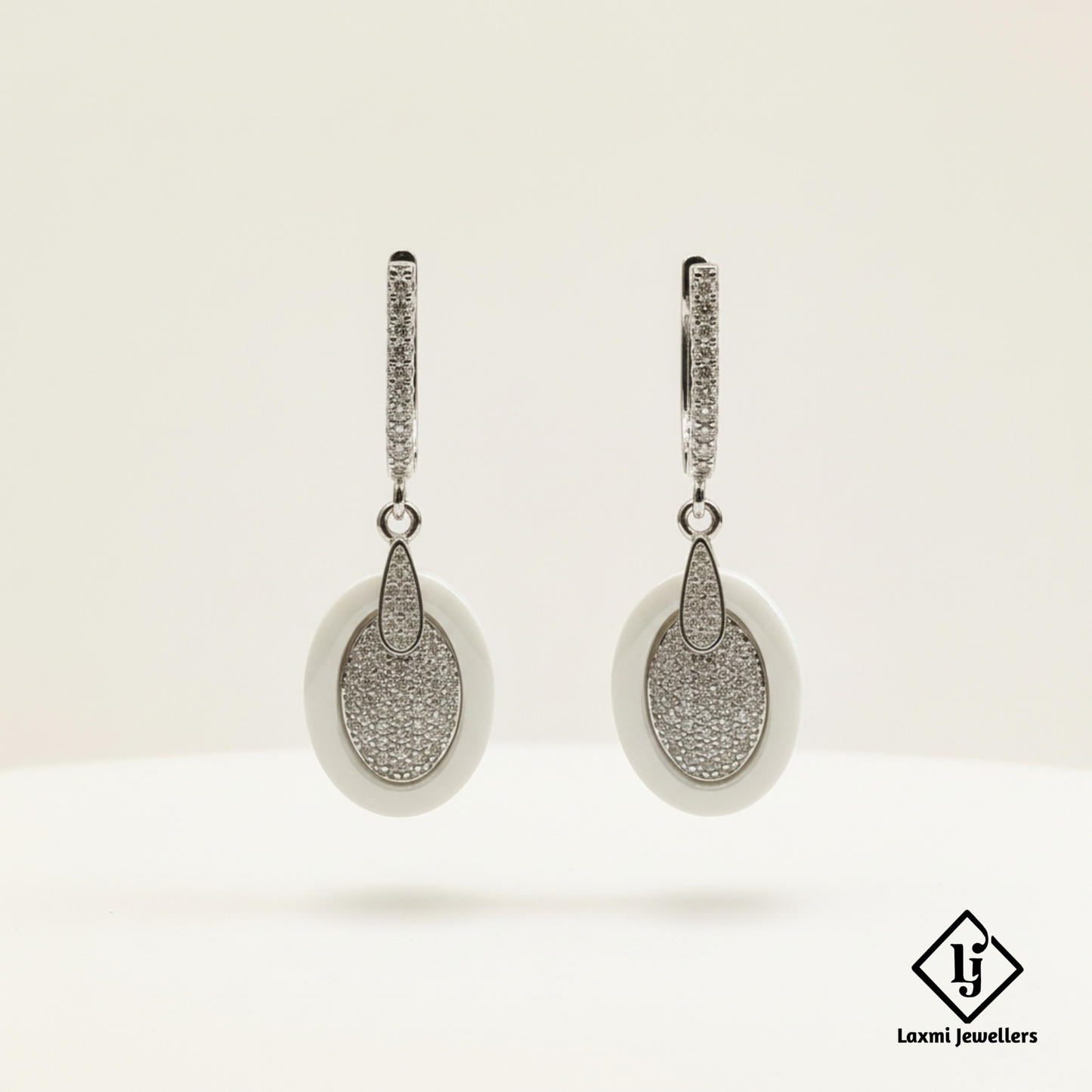 925 Sterling Silver Bali Style White Oval Drop Earrings | Designer Silver Earrings for Women