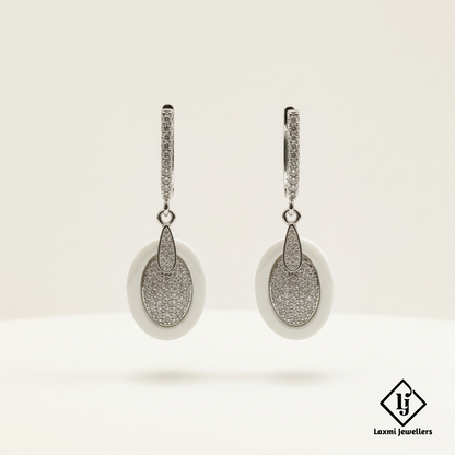 925 Sterling Silver Bali Style White Oval Drop Earrings | Designer Silver Earrings for Women
