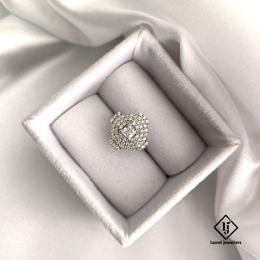 Statement Square CZ Diamond Ring in 925 Silver for Women