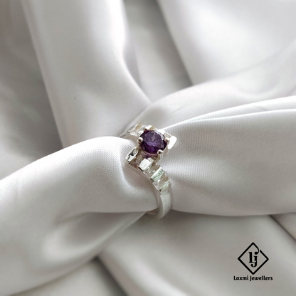 Sterling Silver Amethyst Solitaire Ring – Elegant Geometric Design | 925 Silver Ring