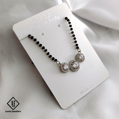 Triple Round Diamond Pendant Silver Mangalsutra – 925 Sterling Silver, Modern Bridal Jewelry